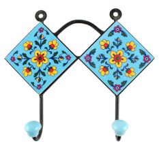 Turquoise Tiny Flower Ceramic Tile Hook