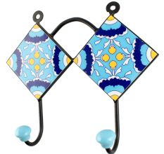Ceramic Floral Tile Hook in Turquoise
