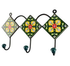 Forest Green Floral Ceramic Tile Hook