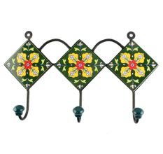 Forest Green Floral Ceramic Tile Hook