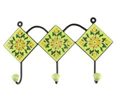 Pea Green Floral Ceramic Tile Hook