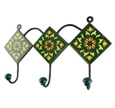 Forest Green Wheel Flower Ceramic Tile Wall Hook