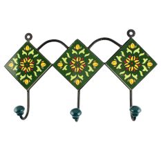 Forest Green Wheel Flower Ceramic Tile Wall Hook
