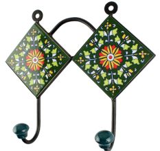 Forest Green Wheel Flower Ceramic Tile Hook