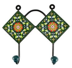 Forest Green Wheel Flower Ceramic Tile Hook