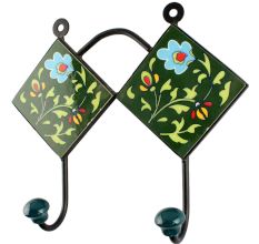 Forest Green Floral Ceramic Tile Hook