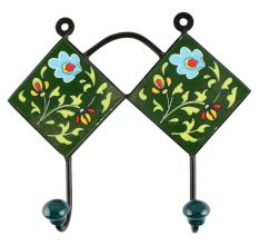 Forest Green Floral Ceramic Tile Hook