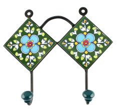Turquoise Floral Ceramic Tile Wall Hook