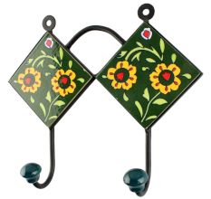 Forest Green Floral Ceramic Tile Hook