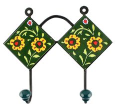 Forest Green Floral Ceramic Tile Hook