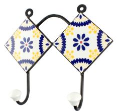 Navy Blue Wheel Flower Ceramic Tile Hook