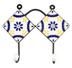 Navy Blue Wheel Flower Ceramic Tile Hook