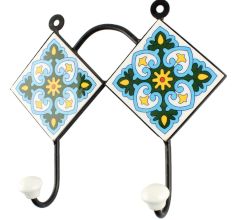 Turquoise Floral Ceramic Tile Hook