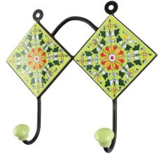 Pea Green Wheel Flower Ceramic Tile Hook