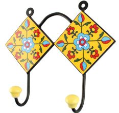 Yellow Ceramic Tiny Flower Tile Wall Hook 