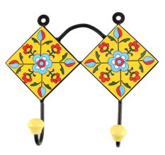 Yellow Ceramic Tiny Flower Tile Wall Hook 