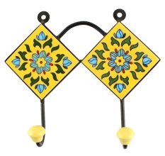 Turquoise Flower Ceramic Tile Hook 