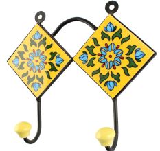 Turquoise Flower Ceramic Tile Hook 