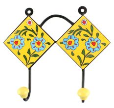 Yellow Ceramic Floral Tile Hook