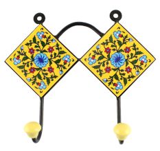 Ceramic Flower Tile Hook in Yellow