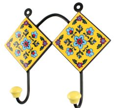 Turquoise Tiny Flower Ceramic Tile Hook