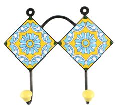 Wheel Flower Ceramic Tile Hook in Turquoise