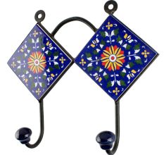 Navy Blue Wheel Flower Ceramic Tile Hook