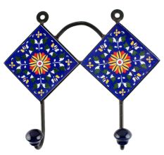 Navy Blue Wheel Flower Ceramic Tile Hook