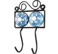 Turquoise Floral Ceramic Tile Hook