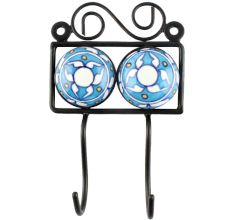 Turquoise Floral Ceramic Tile Hook
