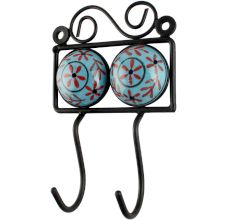 Turquoise Round Floral Ceramic Tile Hook