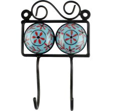 Turquoise Round Floral Ceramic Tile Hook