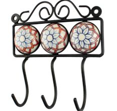 White Floral Ceramic Tile Hook