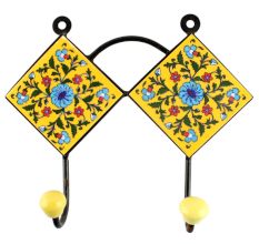 Ceramic Flower Tile Hook in Yellow And Turquoise
