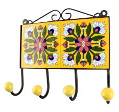 Yellow Base Pink Flower Ceramic Tile Hook Online