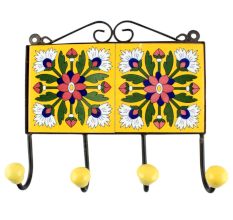 Yellow Base Pink Flower Ceramic Tile Hook Online