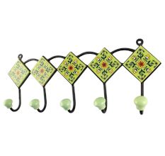 Pea Green Big Ceramic Floral Tile Wall Hook