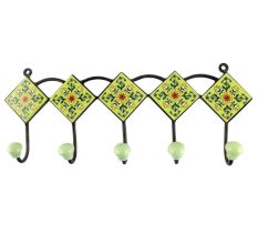 Pea Green Big Ceramic Floral Tile Wall Hook