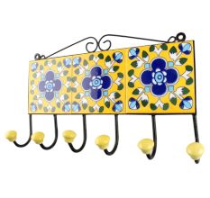 Yellow Ceramic Floral Tile Wall Hook