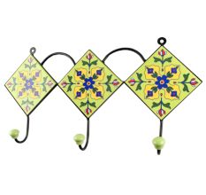 Navy Blue Flower Ceramic Tile Hook