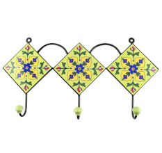 Navy Blue Flower Ceramic Tile Hook
