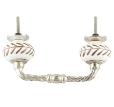 White Etched Ceramic Floral Bridge Handles