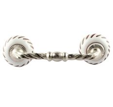 White Etched Ceramic Floral Bridge Handles