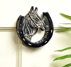 Brass Horse Shoe Door Knocker With Green patina