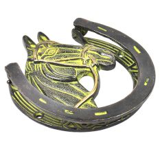 Brass Horse Shoe Door Knocker With Green patina