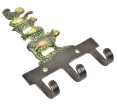 Brass Wall Key Holder Cow Pig Dog Duck Rooster Farm Animals 3 hooks With Patina