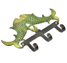Decorative Paired 3 Brass Fish Wall Hook With Patina