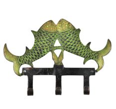Decorative Paired 3 Brass Fish Wall Hook With Patina