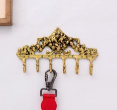 Brass Victorian Small Floral Arrrangement Six Wall Hook
