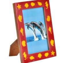 Yellow Color Beach Style Sea Creatures On Red Photo Frame